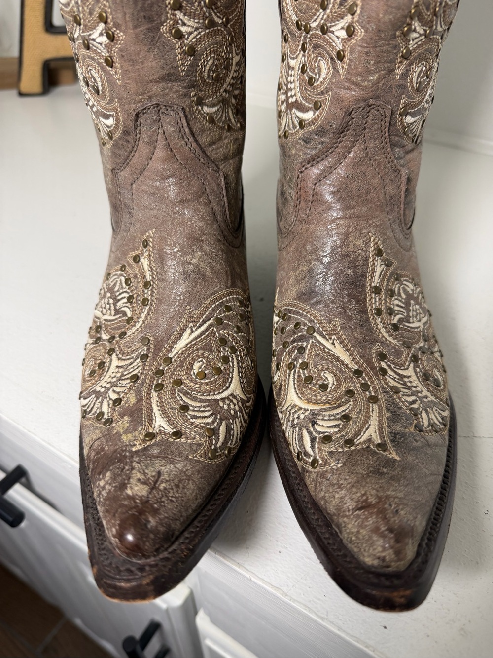 Gypsy Girl Womens 7 Brown Embroidered Cowboy Boots Snip Toe Western Leather - Picture 3 of 9